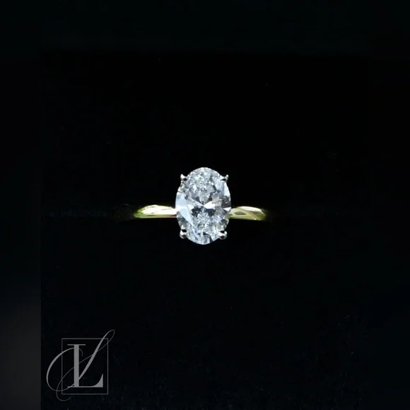 1.07 CT Lab-Grown Oval Solitaire in 14K Yellow Gold with White Gold Prong Tips - Picture 3 of 9